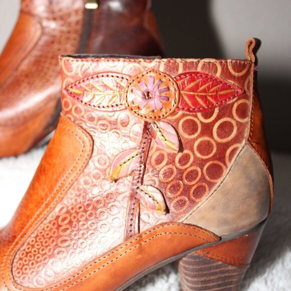 L'Artiste Women's Parfum Boot Block Heel Artsy Boho Brown Leather Size EU36 US 6 - Picture 2 of 8